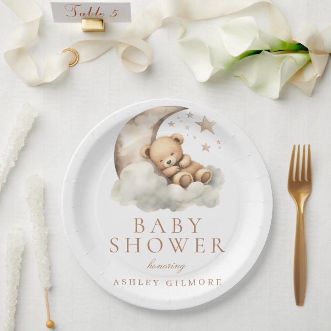 Sweet Teddy Bear Beige Neutral Baby Dusche Pappteller (Hochzeit)