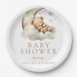 Sweet Teddy Bear Beige Neutral Baby Dusche Pappteller