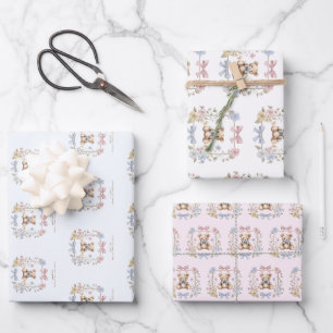 Sweet Teddy Bear Bows Baby Duschgeschenk Wrap Geschenkpapier Set