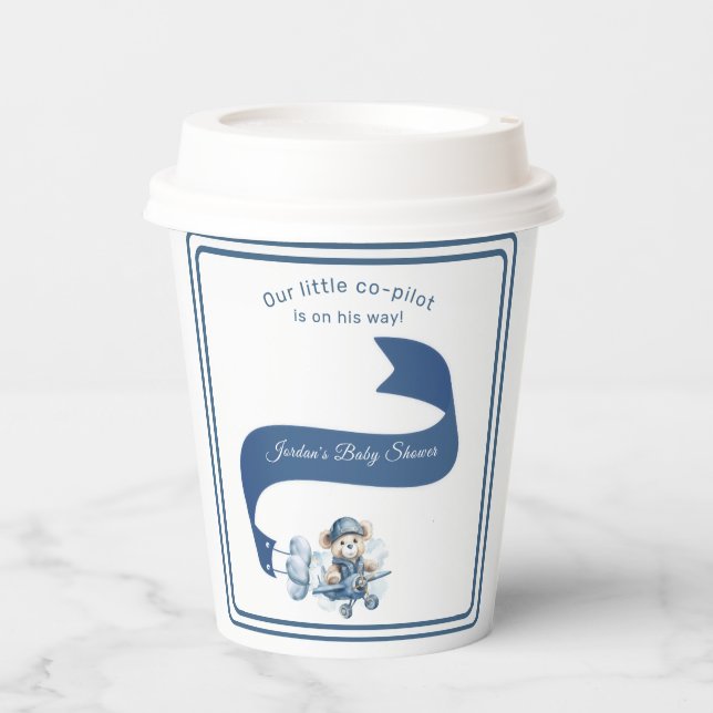 Sweet Teddy Bear Co-Pilot Baby Boy Shower Pappbecher (Vorderseite)