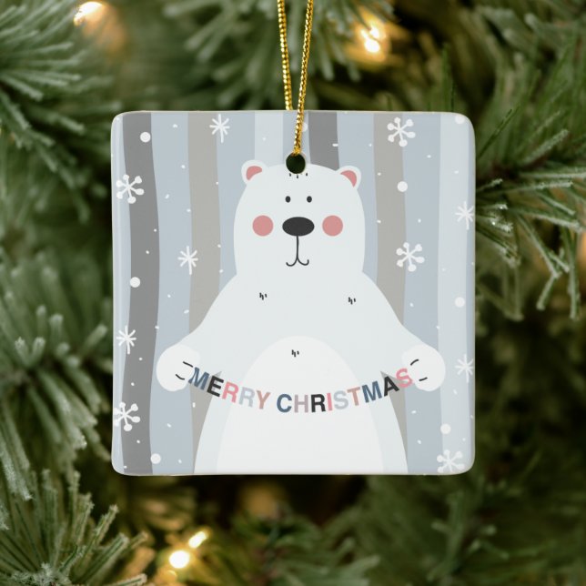 Sweet Teddy Bear Schnee Merry Baby First Christmas Keramikornament (Baum)