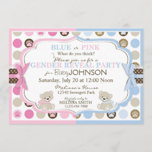 Sweet Teddy Bears und Paw Dot Print Gender-Bericht Einladung