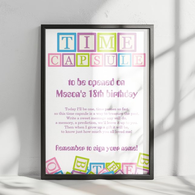 Sweet Time Capsule Blocks First Birthday Keepsake  Poster (Von Creator hochgeladen)