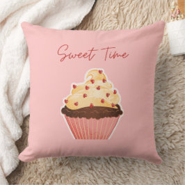 Sweet Time Valentine Cupcake Pink Throw Pillow Kissen