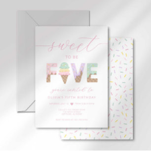 Sweet to be 5 Ice Cream Party Invitation