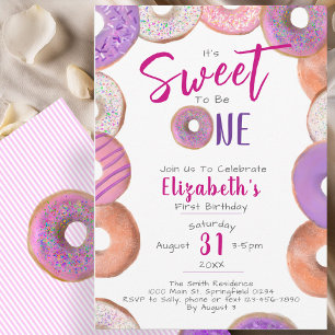 Sweet to be one Donut Pink Girl 1. Geburtstag Part Einladung