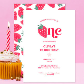 Sweet to be one Strawberry 1. Geburtstag Einladung