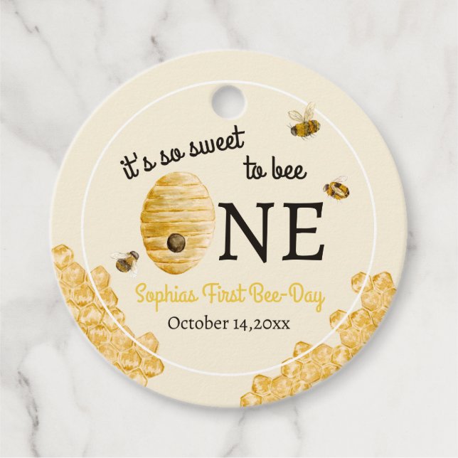 Sweet To Bee One First Birthday Bees Honeycomb Geschenkanhänger (Vorderseite)