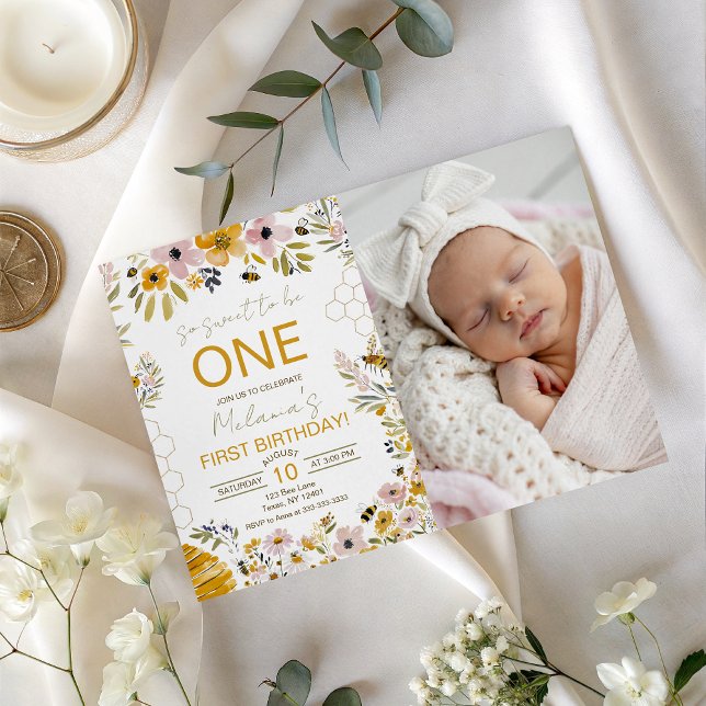Sweet to Bee One First Birthday Invite Einladung (Von Creator hochgeladen)