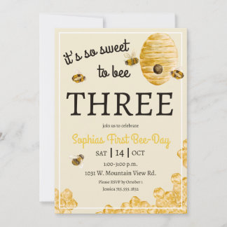 Sweet to Bee Three Honeycomb Bees 3rd Birthday  Einladung