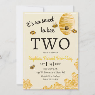 Sweet to Bee Two Honeycomb Bees 2nd Birthday Party Einladung