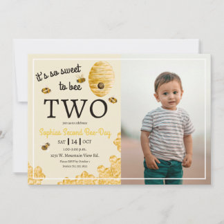Sweet to Bee Two Honeycomb Bees 2nd Birthday Photo Einladung