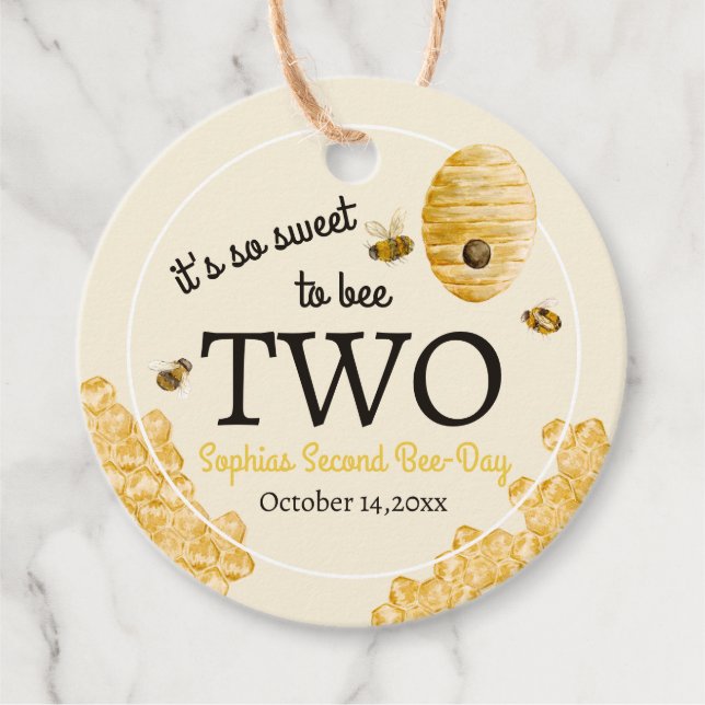 Sweet To Bee Two Second Birthday Bees Honeycomb Geschenkanhänger (Vorderseite)