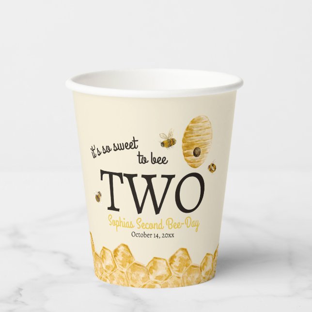 Sweet To Bee Two Second Birthday Bees Honeycomb Pappbecher (Vorderseite)