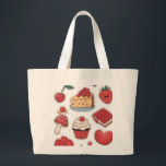 Sweet Tooth Dessert Pattern Tote Bag  Jumbo Stoffbeutel<br><div class="desc">Desserts galore! A cute and whimsical design featuring various red-themed illustrations like a cherry,  cake slice,  strawberry,  mushroom,  cupcake,  and a book. Perfect for shopping or everyday use.</div>