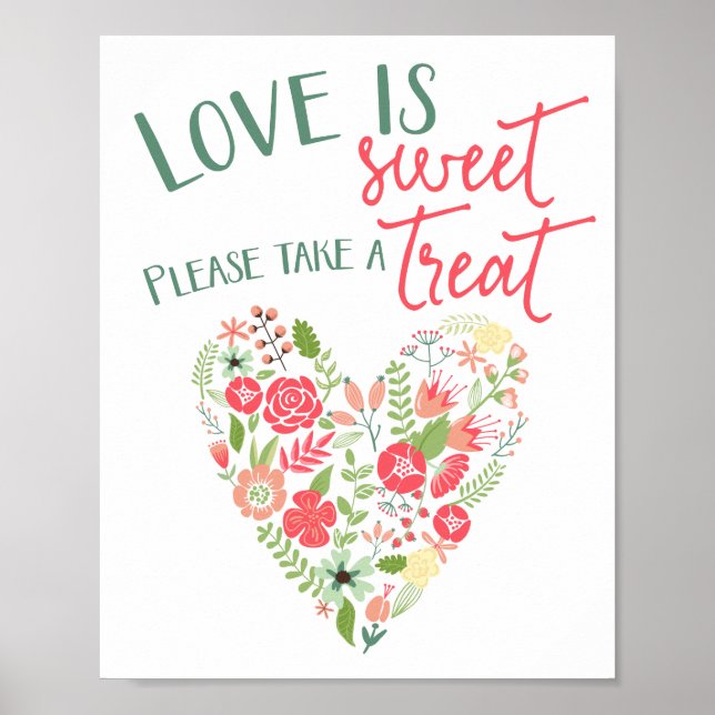 Sweet Treat Floral Heart Wedding Sign Poster (Vorne)