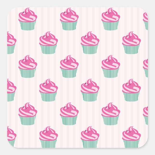 Sweet Trendy Cup Cakes Quadratischer Aufkleber (Vorderseite)