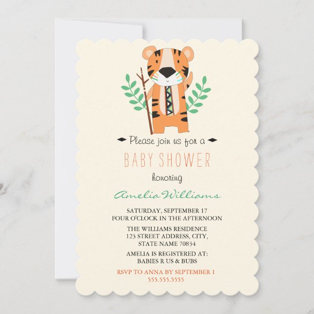 Sweet Tribal Tiger Baby Shower Einladung (Vorderseite)