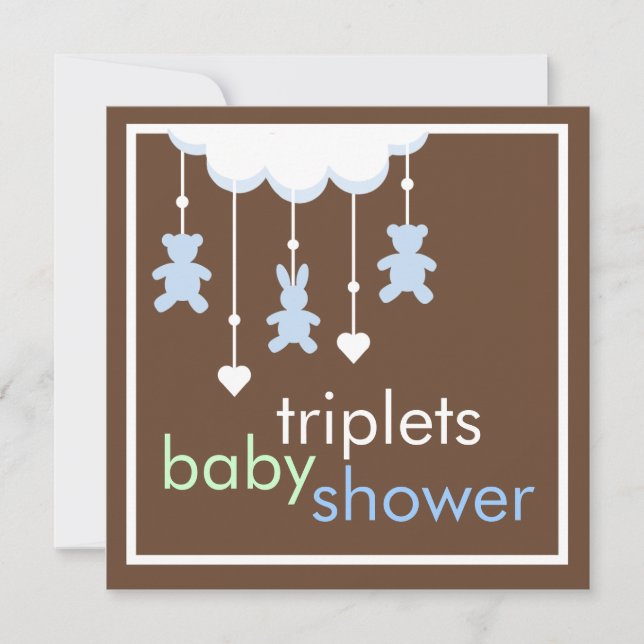 Sweet Triplets Boys Mobile Baby Dusche Einladung (Vorderseite)