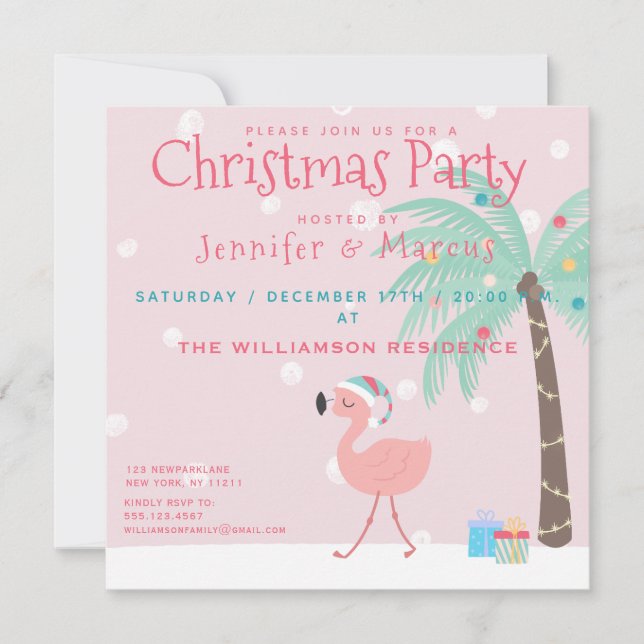 Sweet Tropical Santa Flamingo Christmas Party Einladung (Vorderseite)