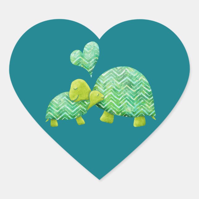 Sweet Turtle Hugs Mama und Baby Herz-Aufkleber (Vorderseite)