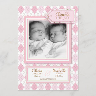 Sweet Twin Girl Raute Foto Geburtsankündigung Ankündigung