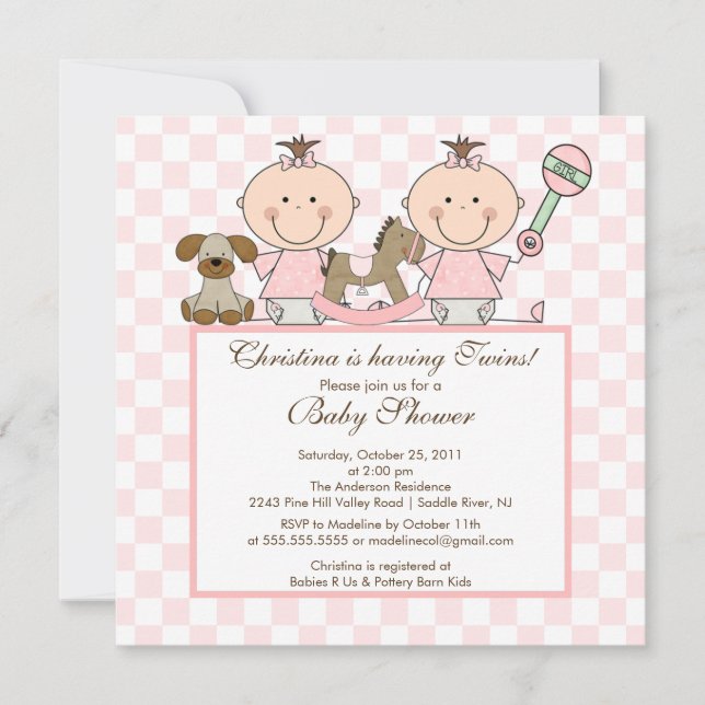 Sweet Twin Grils Twins Baby Dusche Einladung (Vorderseite)