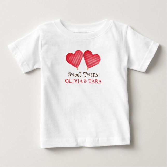 Sweet Twins mit individuellen Namen Baby T - Shirt (Vorderseite)