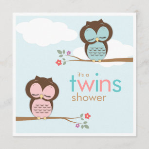 Sweet Twins Owls Boy Girl Invitation Baby shower