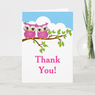 Sweet Twins Owls Girl Baby Danke Karte