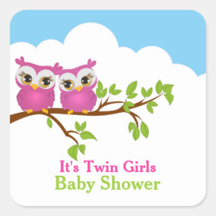 Sweet Twins Owls Girl Baby Shocker Quadratischer Aufkleber