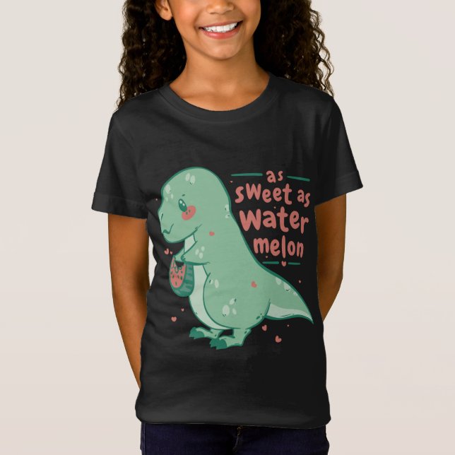 Sweet Tyrannosaurus Rex Watermelon Cartoon Niedlic T-Shirt (Vorderseite)