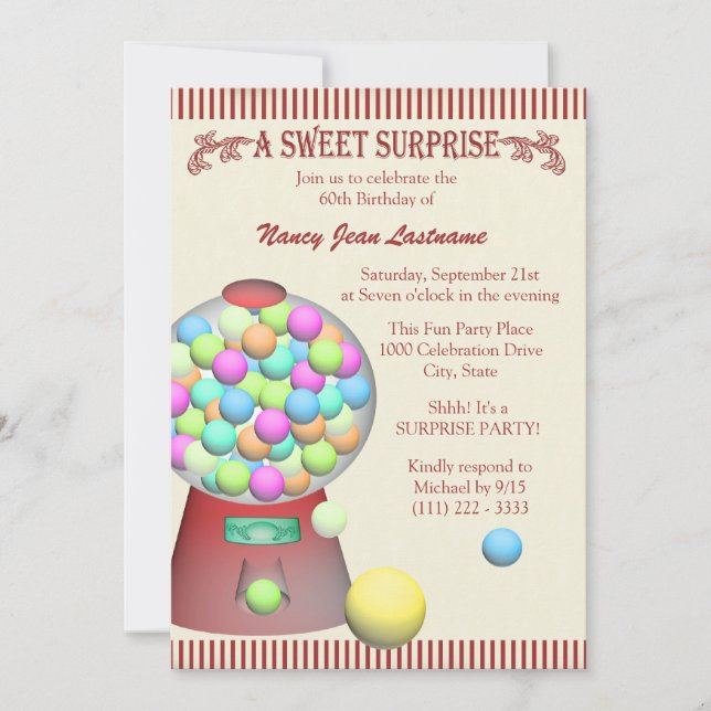 Sweet Überraschung Gumball Maschine zum Geburtstag Einladung (Vorderseite)