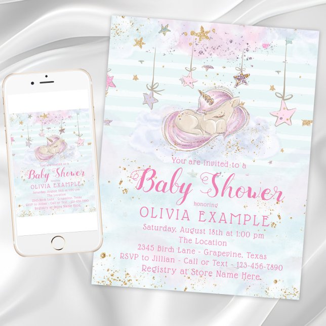 Sweet Unicorn Baby Shower Einladungen (Sweet unicorn baby shower invitation. Instant download and printed invitations available.)