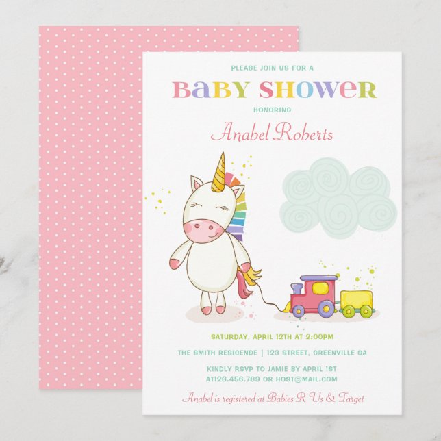Sweet Unicorn Baby shower Invitation (Devant / Derrière)