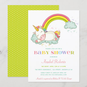 Sweet Unicorn Baby shower Invitation arc-en-ciel