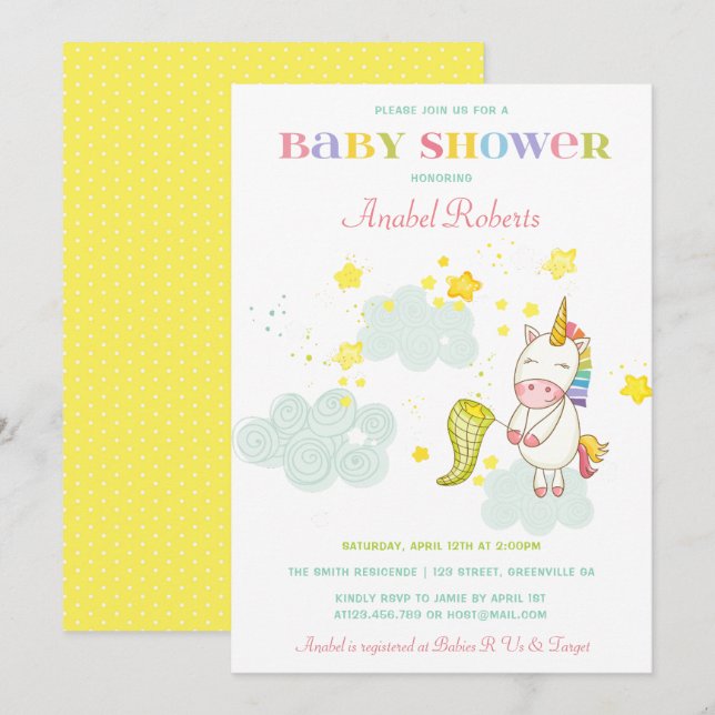 Sweet Unicorn Kinderdusche Einladung (Vorne/Hinten)