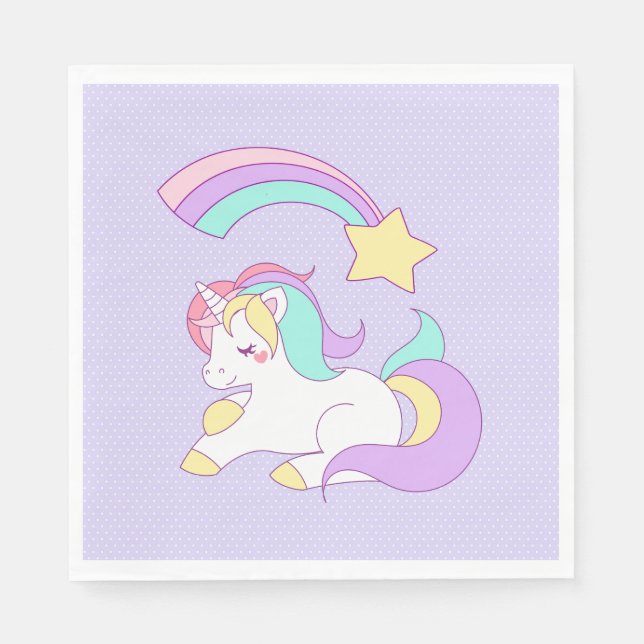 Sweet Unicorn mit Regenbogen Shooting Star Serviette (Vorderseite)