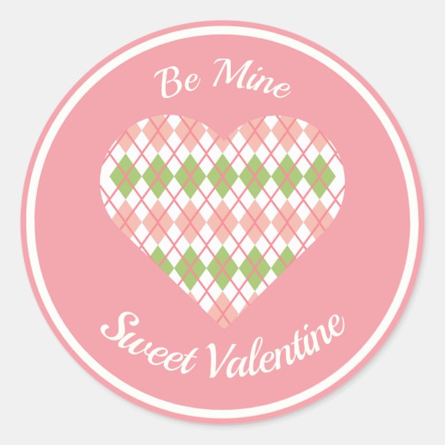 Sweet Valentine Raute Herzrosa und Grün Runder Aufkleber (Vorderseite)