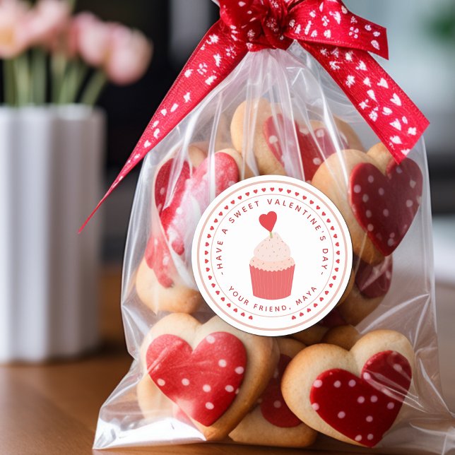 Sweet Valentine's Goodie Bag Runder Aufkleber (Sweet Valentine's Favor Classic Round Sticker)