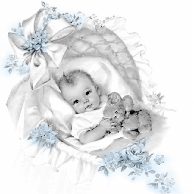 Sweet Vintag Blue Baby Boy Dusche Freistehende Fotoskulptur (Vorne)