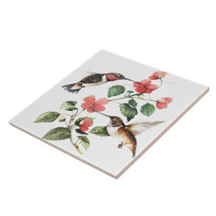 Sweet Vintag Floral Hummingbirds Pair Fliese
