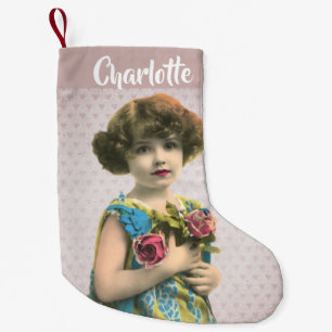 Sweet Vintag Girl mit Blume Tinte Foto Kleiner Weihnachtsstrumpf