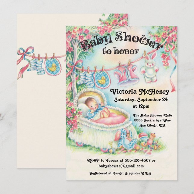 Sweet Vintage Babydusche Einladung (Vorne/Hinten)