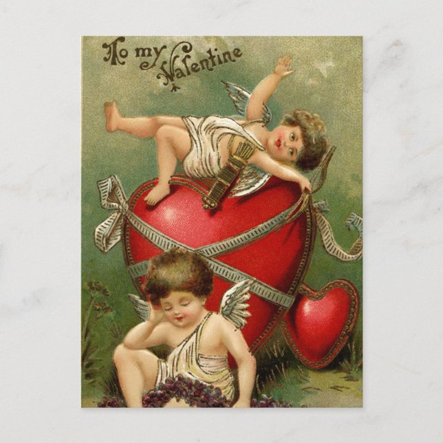 Sweet Vintage Cherubs & Heart Postkarte (Vorderseite)