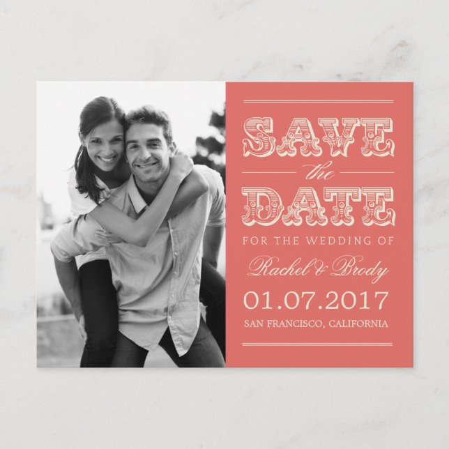 Sweet Vintage Wedding Save the Date - Korallen Ankündigungspostkarte (Vorderseite)