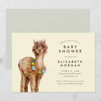 Sweet Watercolor Alpaca Babydusche Einladung