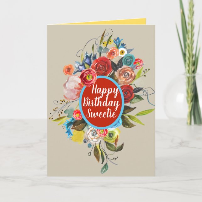 Sweet Watercolor Bouquet Birthday Karte (Vorderseite)