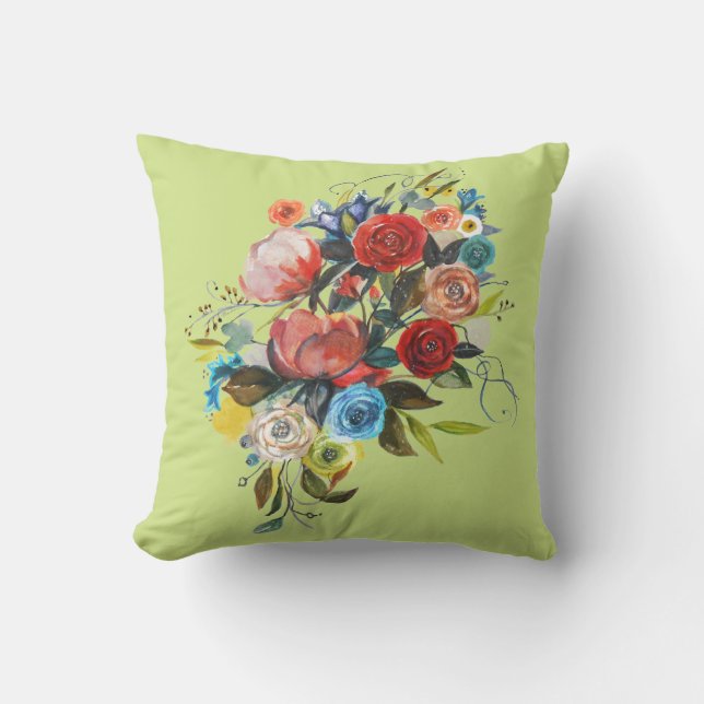 Sweet Watercolor Bouquet Spring Green individuell  Kissen (Vorderseite)