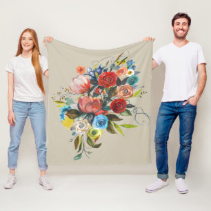 Sweet Watercolor Bouquet Taupe individuell anpassb Fleecedecke